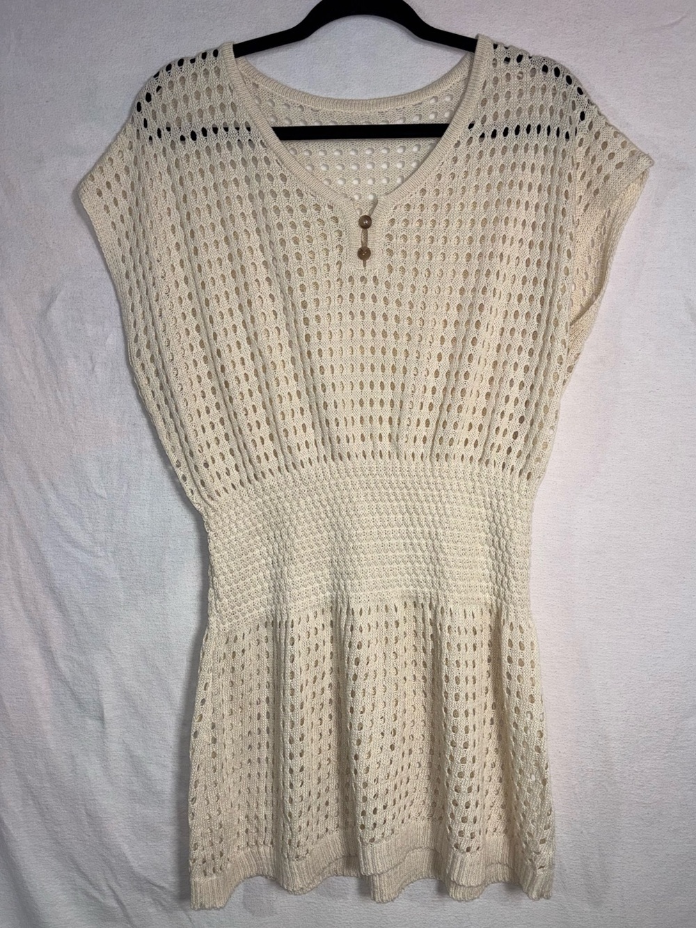Cream Crochet Open Knit Cover up mini dress. size L